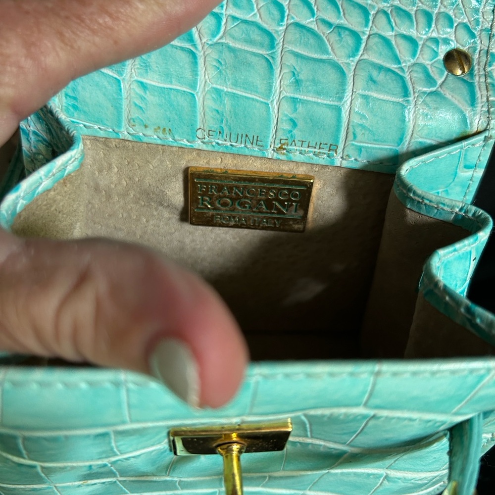 Mini Croc-Embossed Crossbody Bag in Aqua - Picture 3 of 9